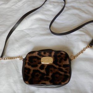 Michael Kors Women's Leopard Print Mini-Bag compartments Black Leather